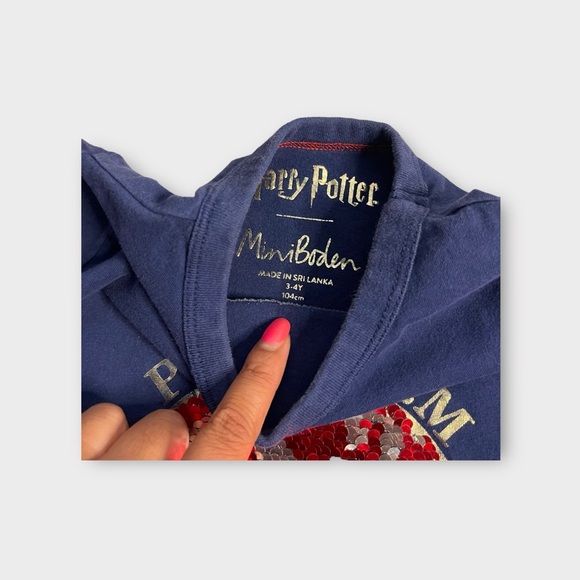 Mini Boden x Harry Potter 9 3/4 Sequin Flip Blue Shirt - Picture 3 of 5